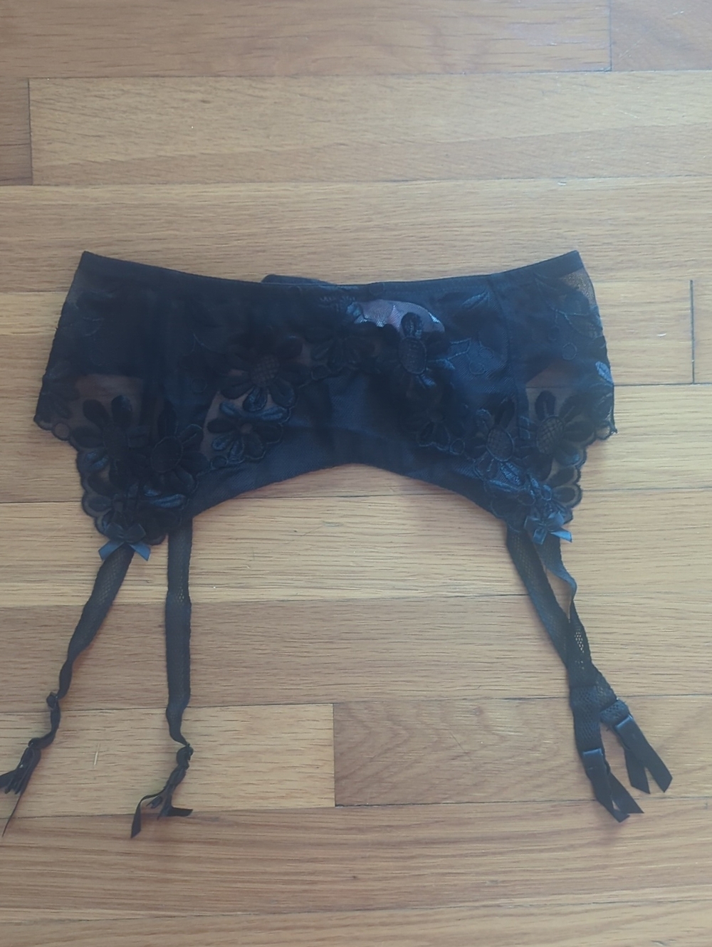 Victoria's Secret Black Floral Lace Garter Belt